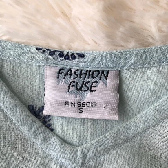 Blue print empire waist batik print summer dress v neck spaghetti strap - Picture 5 of 7